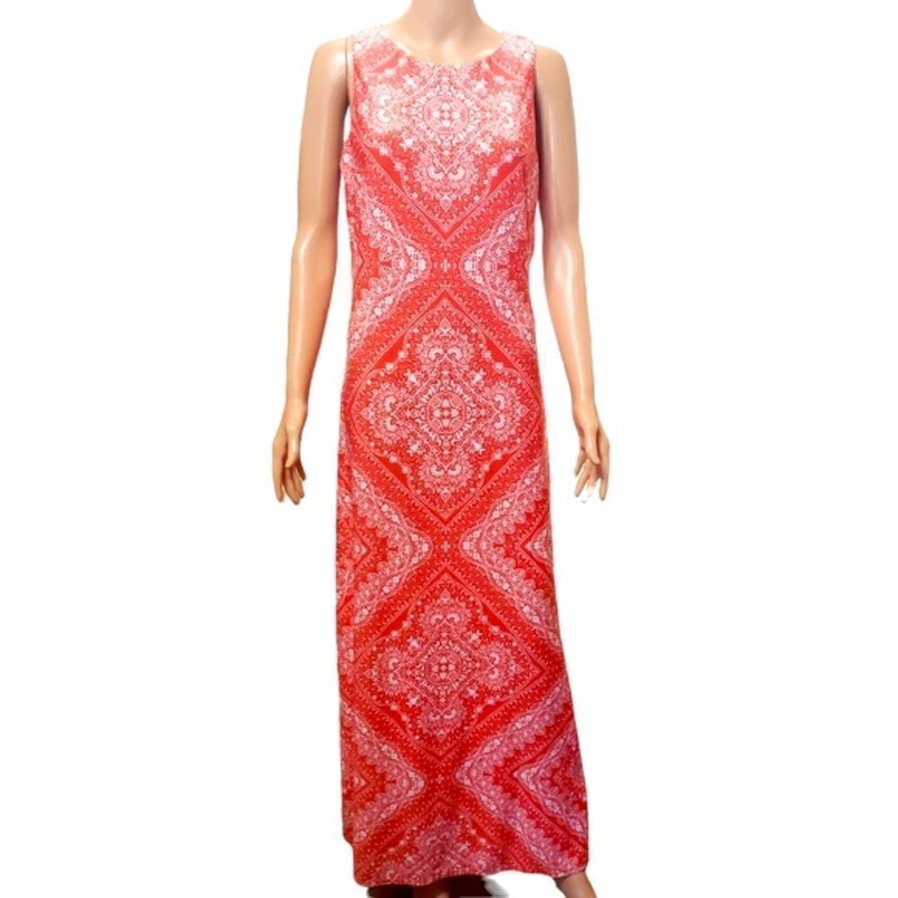 Eliza J Orange White Print Sleeveless Maxi Dress Sz 8